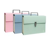 Exacompta - Réf. 56339E - Carton de 4 trieurs valisette avec poignée Autentik - soufflets renforcés multicolores - fermeture par bouton clip - 18 compartiments - dim 32x24 cm - 3 couleurs assorties