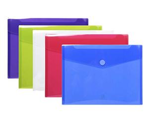 Exacompta - Réf. 56420E - Carton de 50 pochettes enveloppes fermeture scratch et rabat - En PP souple - Dimensions d'une pochette : 24 x 31,5 cm - Format à classer A4 - Couleurs assorties