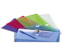 Exacompta - Réf. 56510E - Sachet de 5 mini pochettes-enveloppes fermeture scratch et rabat - En polypropylène souple - Dimensions : 25 x 13,5 cm - Format à classer 24x13 cm - 5 couleurs assorties