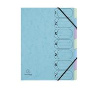 Exacompta - Réf. 56562E - Carton de 8 trieurs Harmonika Aquarel - avec élastiques et fenêtres imprimées - dos extensible - couverture en carte lustrée - 7 compartiments - 24,5x32cm - A4 - Bleu pastel