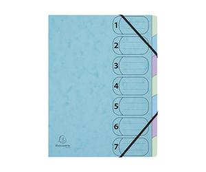 Exacompta - Réf. 56562E - Carton de 8 trieurs Harmonika Aquarel - avec élastiques et fenêtres imprimées - dos extensible - couverture en carte lustrée - 7 compartiments - 24,5x32cm - A4 - Bleu pastel