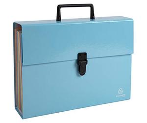 Exacompta - Réf. 56760E - 1 trieur valisette avec poignée Aquarel - soufflets renforcés multicolores - fermeture par bouton clip - 18 compartiments - dim 32x24 cm pour A4 - 4 couleurs aléatoires