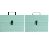 Exacompta - Réf. 56763E - 1 trieur valisette avec poignée Aquarel - soufflets renforcés multicolores - fermeture par bouton clip - 18 compartiments - dim 32x24 cm - pour A4 - couleur vert pastel