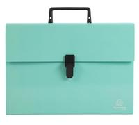 Exacompta - Réf. 56763E - Carton de 4 trieurs valisette avec poignée Aquarel - soufflets renforcés multicolores - fermeture par bouton clip - 18 compartiments - dim 32x24 cm - pour A4 - vert pastel