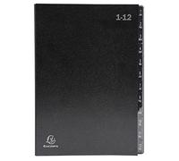 Exacompta Trieur Ordonator Réf. 57012E – A4, 12 compartiments, onglets 1–12, couverture rigide noir