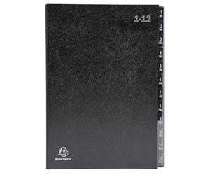 Exacompta - Réf. 57012E - Carton de 12 trieurs Ordonator - couverture rigide - intérieur en carte recy onglets plastifiés numériques de 1 à 12-12 compartiments - dim 25x33 cm - pour A4 - noir
