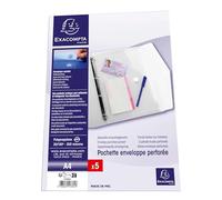 Exacompta - Réf 57381E - PACK de 10 pochettes Enveloppes perforées, Fermeture Scratch, Format A4, Polypropylène Souple Haute Brillance, Incolore, 24 x 31,5 cm, 11 Trous