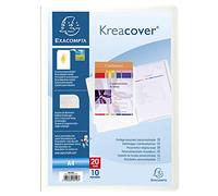 Exacompta - Réf. 58109E - 1 Protège-documents personnalisable Kreacover Chromaline - 10 pochettes cristal lisse - 20 vues - pour A4 - dim 24 x 32cm - couverture en polypro rigide - couleur blanc