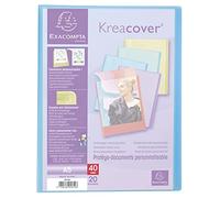 Exacompta - Réf. 5810E - 1 Protège-documents polypro semi-rigide personnalisable Kreacover Pastel - 20 pochettes cristal lisse - 40 vues - pour A5 - dim 18x23cm - 5 couleurs aléatoires
