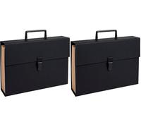 Exacompta - Réf. 58421E - 1 trieur valisette avec poignée Economique - couverture rembordée papier - fermeture par bouton poussoir - 20 compartiments - dim 38,5x25x12cm - couleur noir (Lot de 2)