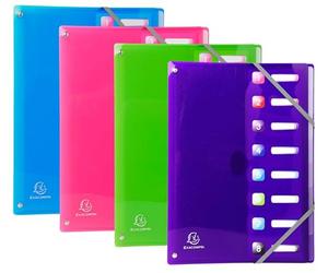 Exacompta - Réf. 58680E - Carton de 8 trieurs Iderama PP - dos extensible - avec élastiques et fenêtres découpées - en polypropylène - 8 compartiments - dim 24x32 cm - pour A4 - assorties