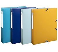 Exacompta - Réf. 59140E - Carton de 8 boîtes de classement avec élastiques Bee Blue - en polypropylène recy os 4 cm - dimensions 25 x 33 cm - pour A4 - couleurs assorties - livrées montées