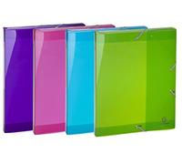 Exacompta - Réf. 59480E - 4 boites de classement avec élastiques Iderama - en polypropylène semi-translucide - dos 2,5 cm - dimensions 25 x 33 cm - pour A4 - 4 couleurs assorties - livrées montées