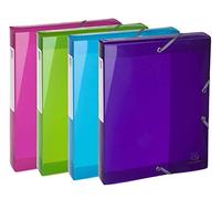 Exacompta - Réf. 59780E - 4 boites de classement avec élastiques Iderama - en polypropylène semi-translucide - dos 4 cm - dimensions 25 x 33 cm - pour A4 - 4 couleurs assorties - livrées montées