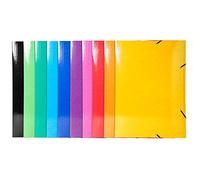 Exacompta - Réf. 59829E - Paquet de 10 chemises à élastiques Iderama - pochettes 3 rabats Maxi Capacity - en carte lustrée pelliculée 600 g/m2 - dim 32 x 44 cm pour format A3 - couleurs assorties