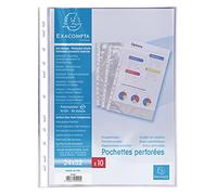 Exacompta - Réf. 5990E - Sachet de 10 pochettes perforées Polypropylène lisse - Epaisseur 9/100ème - Perforation universelle 11 trous - Format à classer A4 maxi ou 24x32cm vertical - incolore