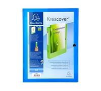 Exacompta - Réf. 59982E - 5 boites de classement avec fermeture à pression Kreacover - personnalisable sur 1 face - en polypropylène translucide - dos 4 cm - dim 25x33 cm - pour A4 - couleur bleu