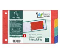 Exacompta - Réf. 604E - Intercalaires pour fiches bristol en vértiable carte lustrée souple 225g/m2 FSC® avec 4 onglets neutres - 2 anneaux - Format à classer 100x150mm - couleurs assorties