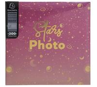 Exacompta - Réf. 62112E - Album photos à pochettes MOON - 200 photos 10x15cm - 100 pages - format 22,5 x 22 cm - couverture de couleur rose protégée par un protège-cahier en plastique