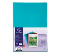 Exacompta - Réf. 660500E - Sachet de 10 pochettes coin lisse PVC semi rigide 13/100ème - Format A4 avec encoche pour facilité l'ouverture - Coloris assortis 2 bleu 2 incolore 2 jaune 2 rouge 2 vert