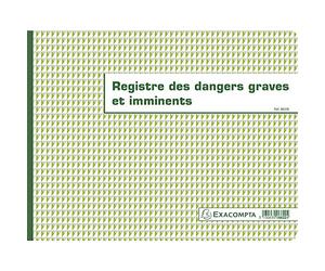 Exacompta - Réf. 6622E - 1 Registre des dangers graves et imminents conforme à la législation - Pour les réprésentants du C.S.E. - Format horizontal : 24 x 32 cm - 20 pages numérotées