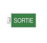 Exacompta - Réf. 67006E - 1 panneau adhésif SORTIE - Signalisation évacuation et secours - En PVC traité anti-dérapant, résistant aux UV - Dimensions du panneau : 20 x 11 cm - Coloris vert et blanc