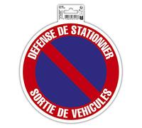 Exacompta - Réf. 67018E - 1 panneau rond adhésif DÉFENSE DE STATIONNER - SORTIE DE VOITURES - En PVC traité anti-dérapant et résistant aux UV - Diamètre du panneau : 20 cm - Coloris rouge