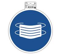 Exacompta - Réf. 67021E - 1 panneau rond autocollant MASQUE OBLIGATOIRE - Stop Covid - En PVC traité anti-dérapant et résistant aux UV - Diamètre du panneau : 20 cm - Coloris bleu