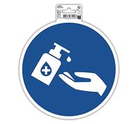 Exacompta - Réf. 67022E - 1 panneau rond autocollant GEL MAIN OBLIGATOIRE - Stop Covid - En PVC traité anti-dérapant et résistant aux UV - Diamètre du panneau : 20 cm - Coloris bleu