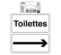 Exacompta - Réf. 67055E - 1 pictogramme adhésif Toilettes avec fléche - En vinyle PVC traité anti-dérapant et résistant aux UV - Dimensions : 10 x 10 cm Coloris : noir sur fond blanc