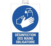 Exacompta - Réf. 67119E - 1 panneau adhésif DÉSINFECTION DES MAINS OBLIGATOIRE - Lavage des mains obligatoire - En PVC traité anti-dérapant - Dimensions 23 x 33 cm - Coloris bleu