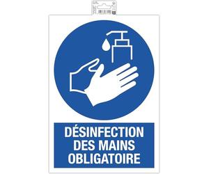 Exacompta - Réf. 67119E - 1 panneau adhésif DÉSINFECTION DES MAINS OBLIGATOIRE - Lavage des mains obligatoire - En PVC traité anti-dérapant - Dimensions 23 x 33 cm - Coloris bleu