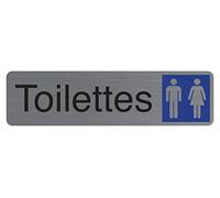 Exacompta - Réf. 67151E - 1 plaque de porte adhésive Toilettes dame/homme - Plaque murale imprimée de signalisation - Sur tous supports - Aspect aluminium brossé - Dimensions : 16,5 x 4,4 cm