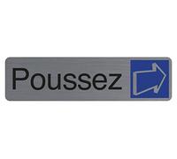 Exacompta Plaque signalétique adhésive Poussez – Rectangle aluminium brossé Gris/Bleu 16,5x4,4 cm