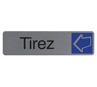 Exacompta - Réf. 67156E - 1 plaque de porte adhésive Tirez - Plaque murale imprimée de signalisation - Sur tous supports - Aspect aluminium brossé - Dimensions : 16,5 x 4,4 cm