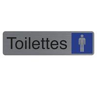 Exacompta Plaque signalétique adhésive Toilettes Homme - Rectangle Gris / Bleu