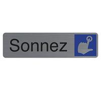 Exacompta - Réf. 67162E - 1 plaque de porte adhésive Sonnez - Plaque murale imprimée de signalisation - Sur tous supports - Aspect aluminium brossé - Dimensions : 16,5 x 4,4 cm