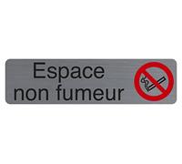 Exacompta – Plaque signalétique adhésive « Espace non fumeur » Aluminium brossé Gris/rouge 16,5×4,4 cm