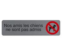 Exacompta - Réf. 67176E - 1 plaque de porte adhésive Nos amis les chiens ne sont pas admis - Sur tous supports - Aspect aluminium brossé - Dimensions : 16,5 x 4,4 cm
