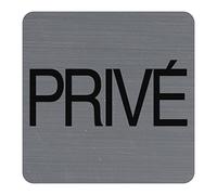 Exacompta - Réf. 67177E - 1 plaque de porte adhésive PRIVÉ - Plaque murale imprimée de signalisation - Sur tous supports - Aspect aluminium brossé - Dimensions : 7,5 x 7,5 cm