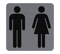 Exacompta - Réf. 67178E - 1 plaque de porte adhésive Toilettes Homme/Femme - Plaque murale imprimée de signalisation - Sur tous supports - Aspect aluminium brossé - Dimensions : 7,5 x 7,5 cm