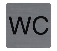 Exacompta - Réf. 67179E - 1 plaque de porte adhésive WC - Plaque murale imprimée de signalisation - Sur tous supports - Aspect aluminium brossé - Dimensions : 7,5 x 7,5 cm