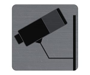 Exacompta - Réf. 67180E - 1 plaque de porte adhésive Surveillance caméra - Plaque murale imprimée de signalisation - Sur tous supports - Aspect aluminium brossé - Dimensions : 7,5 x 7,5 cm