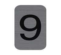 Exacompta - Réf. 67189E - 1 plaque adhésive CHIFFRE 9 - Plaque murale imprimée de signalisation - Sur tous supports - Aspect aluminium brossé - Dimensions : 2,5 x 4,4 cm