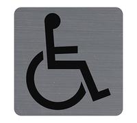 Exacompta - Réf. 67191E - 1 plaque de porte adhésive logo Handicapés - Plaque murale imprimée de signalisation -Sur tous supports - Aspect aluminium brossé - Dimensions : 7,5 x 7,5 cm