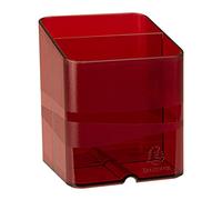 Exacompta - Réf. 67724D - carton de 10 Pots à crayons PEN-CUBE Chromaline - Avec 2 compartiments de taille et de hauteur différentes - Dimensions 7,4x7,4x9,3 cm - Couleur rouge carmin translucide