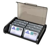 Exacompta - Réf. 68114D - Fichier pour cartes de visite - livré avec 8 intercalaires alphabétiques avec cavaliers - peut contenir 400 cartes de visite - dim 18x24,5x6 cm - couleur noir/gris souris