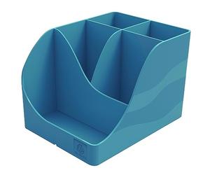 Exacompta - Réf. 69528D - Carton de 4 pots à crayons Pen Wave Neo Deco bleu canard - 5 compartiments - 4 compartiments hauts pour les grands ustensiles - 1 compartiment bas pour les petits ustensiles