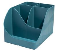 Exacompta - Réf. 69534D - Carton de 4 pots à crayons Pen Wave Skandi Bleu Pacifique - 5 compartiments - 4 compartiments hauts pour les grands ustensiles - 1 compartiment bas pour les petits ustensiles