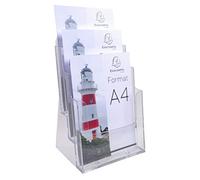 Exacompta - Réf. 74158D - Lot de 4 distributeurs de prospectus sur table - 3 compartiments - Monobloc - Dimensions : Prof.15,5 x larg.23,7 x Haut.33,9 cm - Format à classer A4 - Cristal